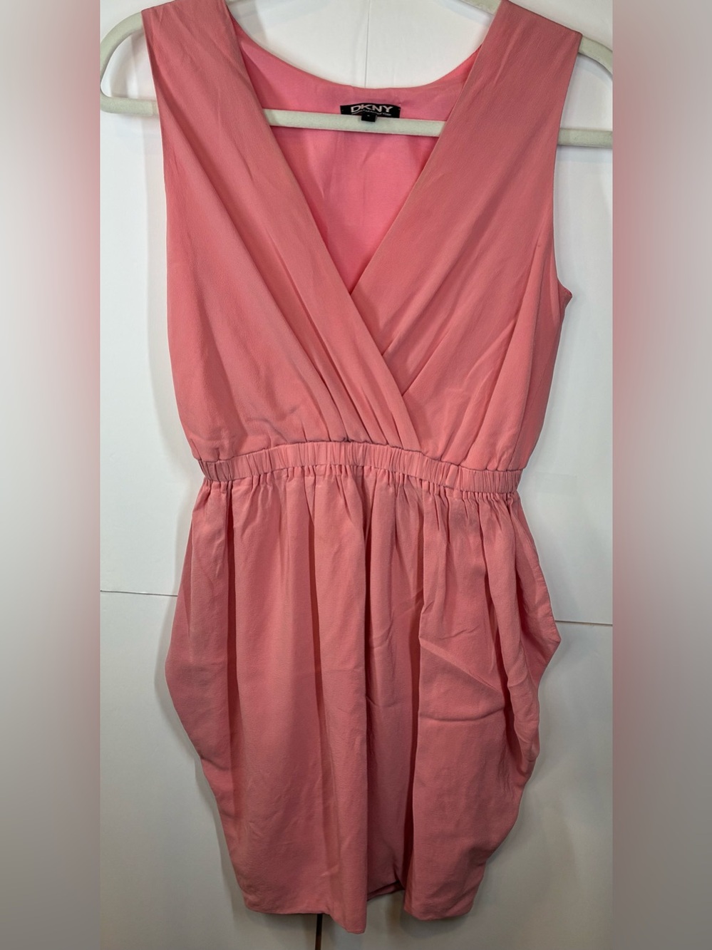 DKNY 100% Silk Pink Sleeveless Surplice Dress Size Small